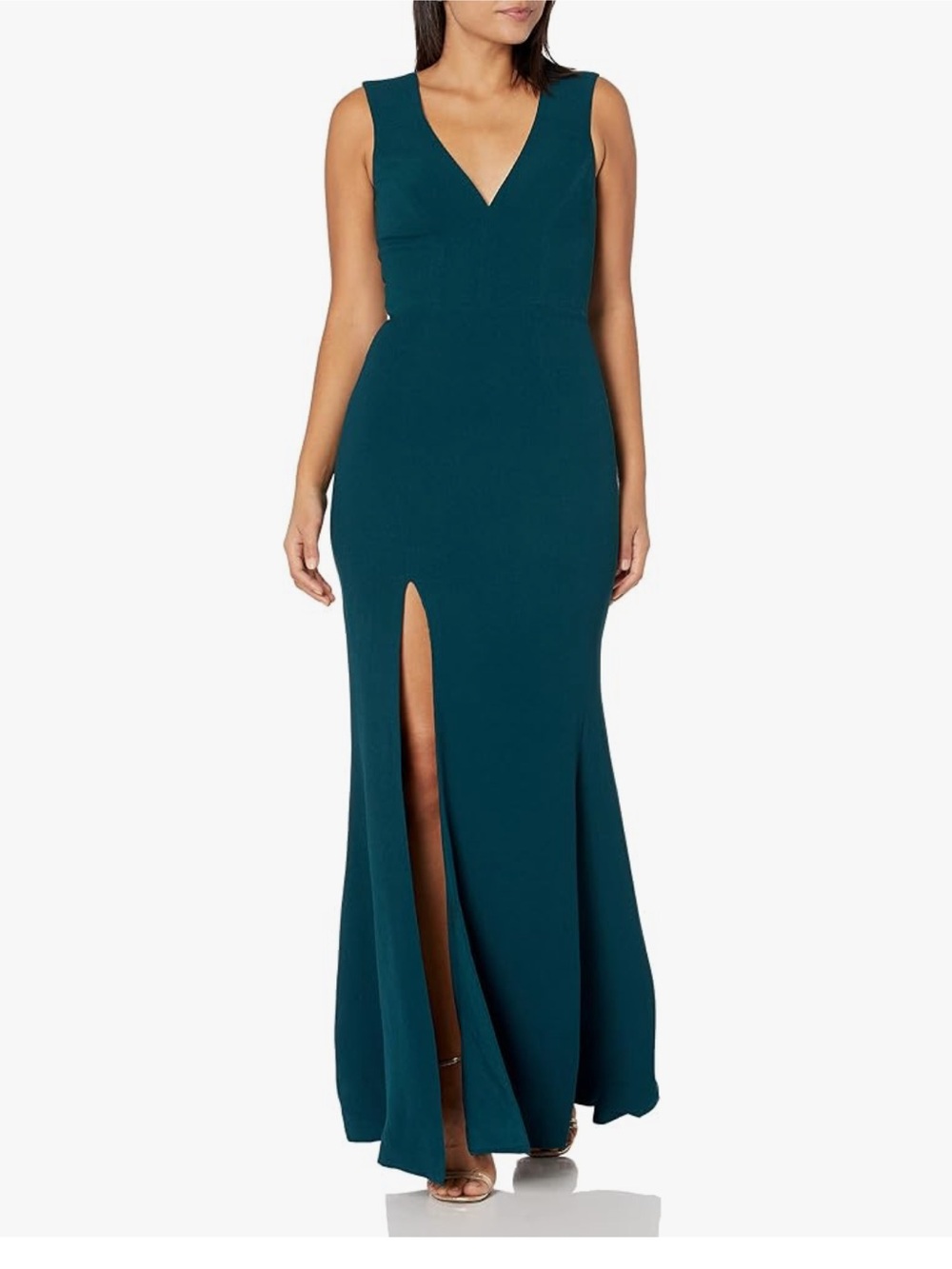 NWT Dress the Population  Sleeveless V-Neck Maxi Gown with Front Slit